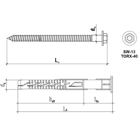 Kołki rozporowe ramowe 10x160 mm z kołnierzem 25 szt. Łeb podkładkowy TORX